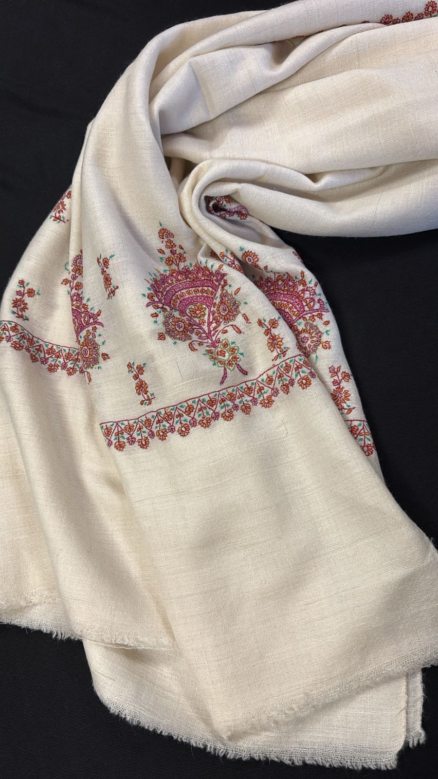 Cream Embroidered Shawl with Paisley Motifs