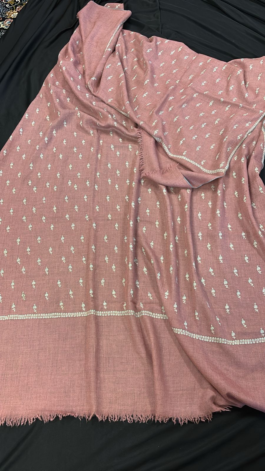 Dusty Rose Woven Shawl with White Motifs